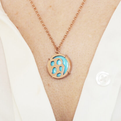 Cell Structure 18k Rose Gold Vermeil Pendant with Sky Blue Enamel - Image 3