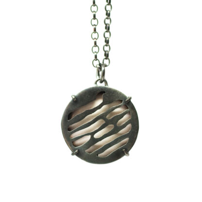 Cell Structure Oxidised Sterling Silver Pendant with Ivory Enamel