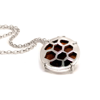 Honeycomb Sterling Silver Pendant with Amber Enamel - Image 4