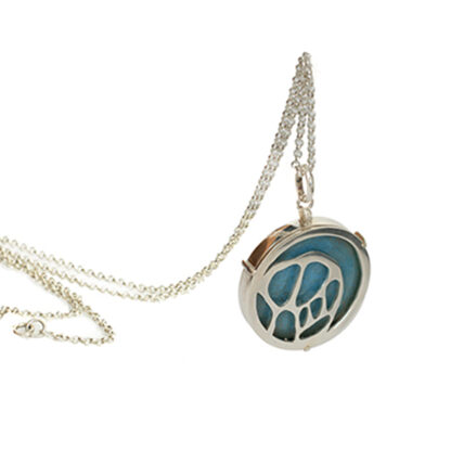 Cell Structure Sterling Silver Pendant with Light Blue Enamel