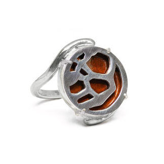 Cell Structure Sterling Silver Ring with Copper Enamel