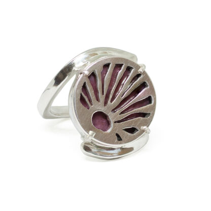 Fronds Sterling Silver Ring with Dusky Pink Enamel