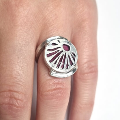 Fronds Sterling Silver Ring with Dusky Pink Enamel - Image 3