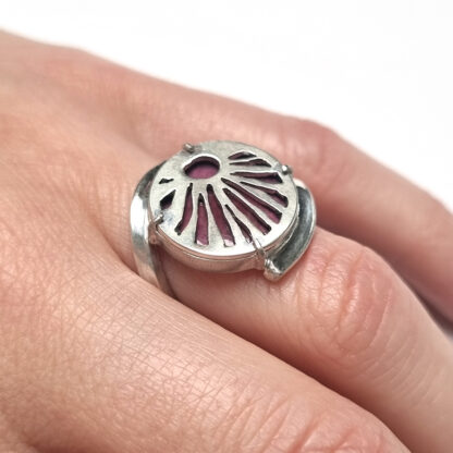 Fronds Sterling Silver Ring with Dusky Pink Enamel - Image 2